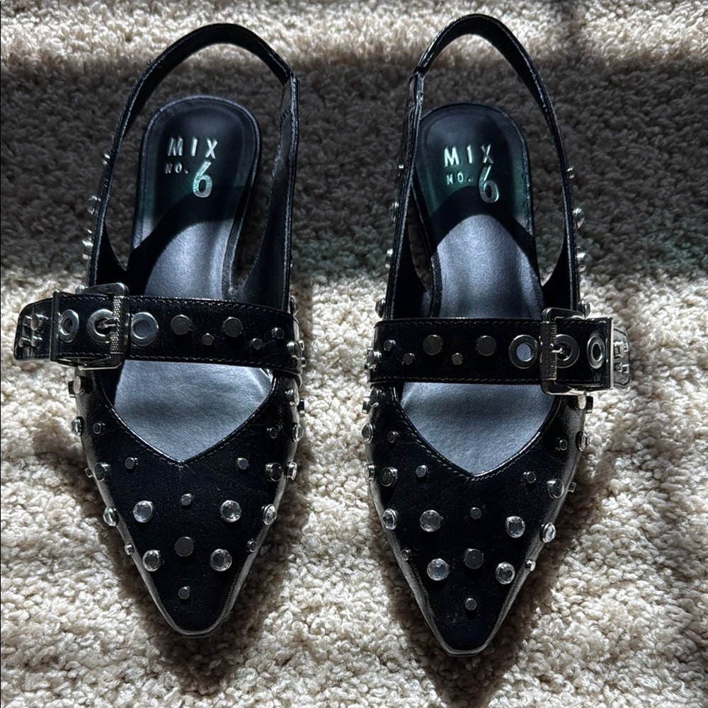 Mix No. 6 Black Glossy Flats with Studded Design